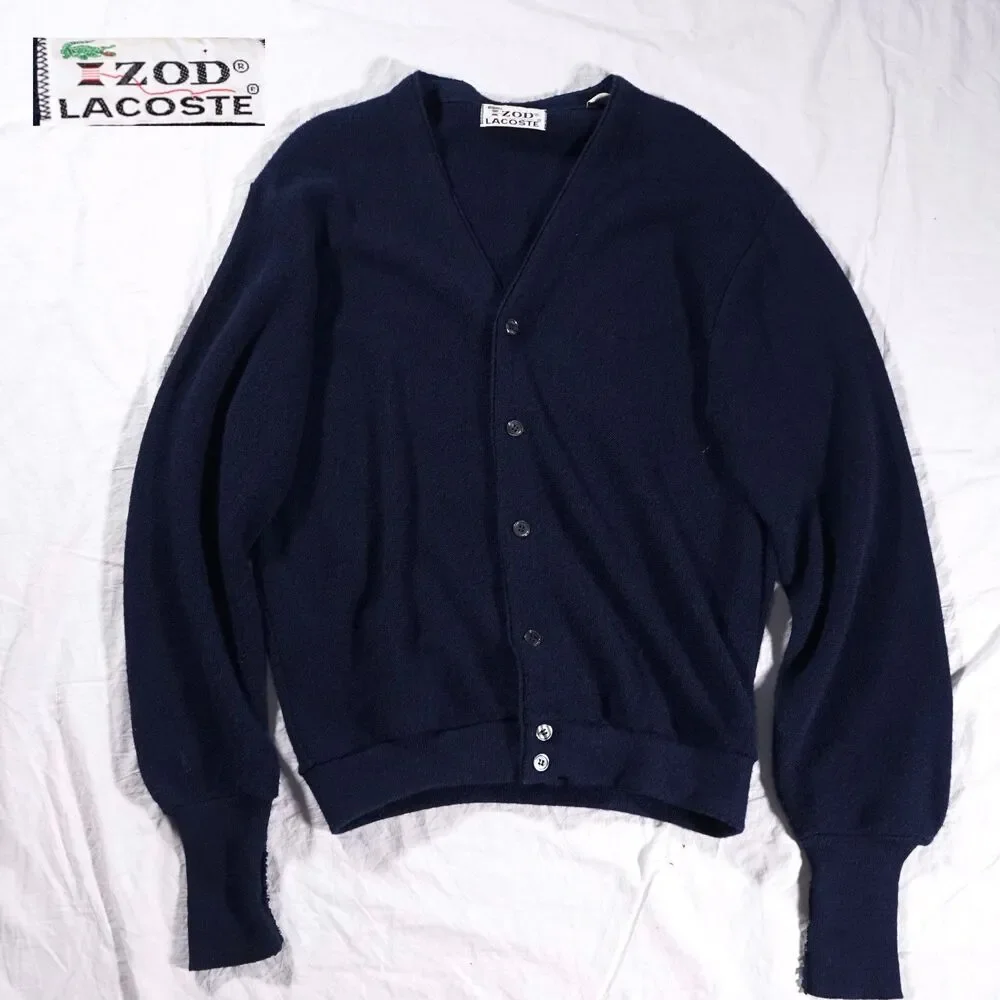 IZOD Lacoste Vintage Cardigan Sweater Navy Blue Mens Large